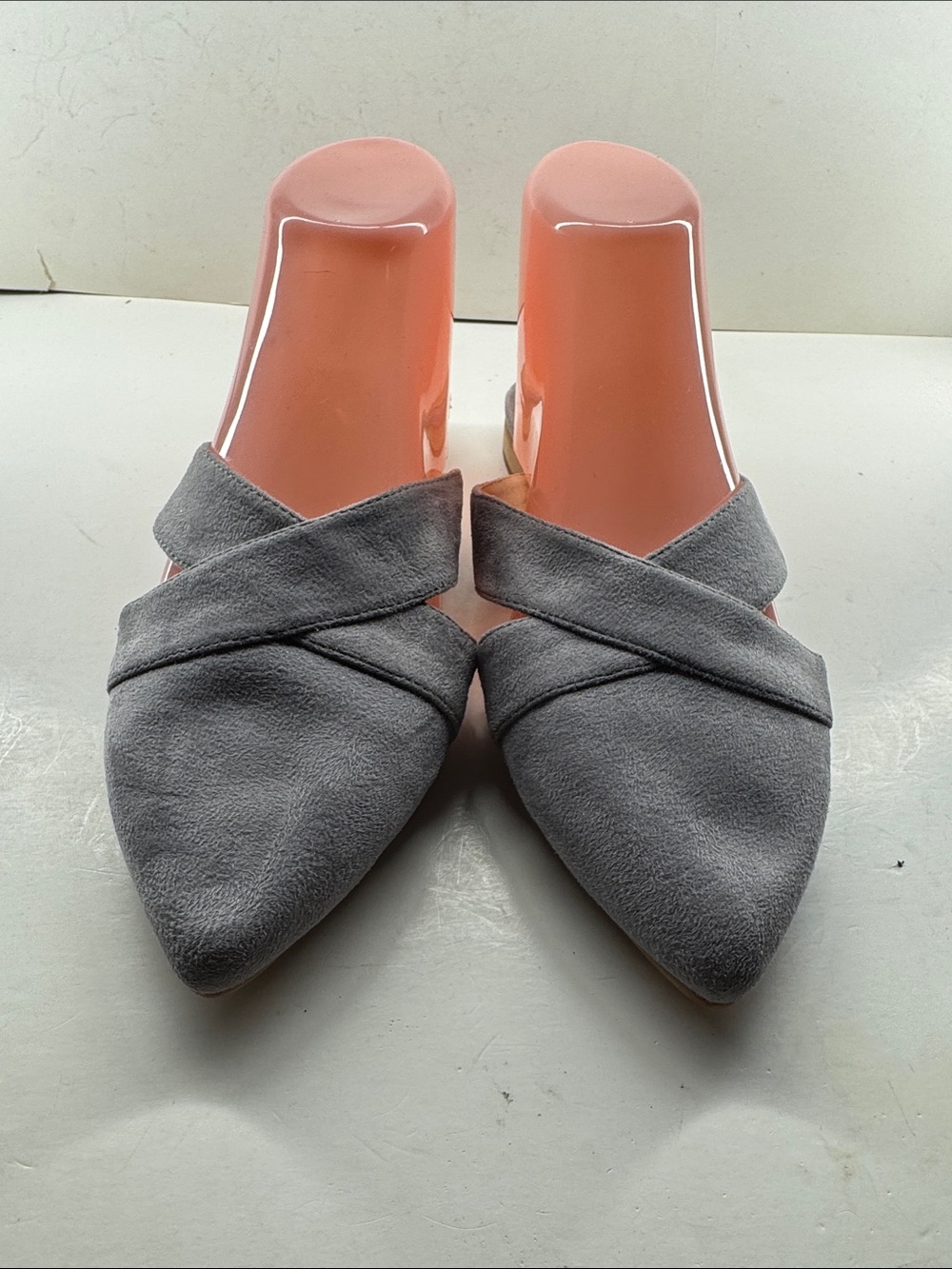 Grey Suede Pointed Crisscross Mules